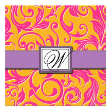 För orange- & rosabröllop för Monogram damastast i