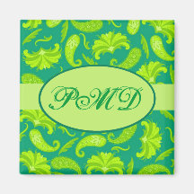 För Paisley för limefrukt grön magnet för Monogram Magnet För Kylskåp