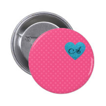 För polka dotsturkos för Monogram rosa hjärta Nål