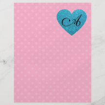 För polka dotsturkos för Monogram rosa hjärta Custom Flyer