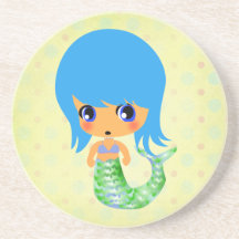 för sjöjungfrublått för chibi magical hår glasunderlägg