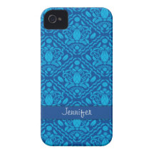 För tryckpersonlig för blått damastast iPhone 4/4s iPhone 4 Case-Mate Fodral