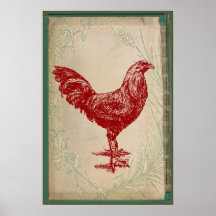 För tuppshabby chic för vintage röd höna för Grung Print