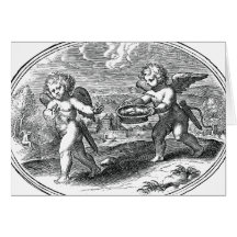 Förälskad antik europégravyr för Cupids Kort