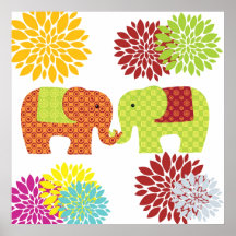 Förälskade hållande stamblommor för nätt elefanter print