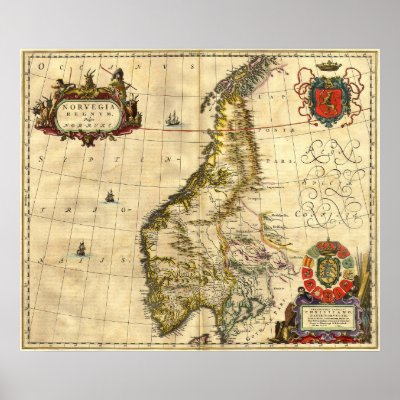 Forntida kartlägga av Norge Affischer från classicprints