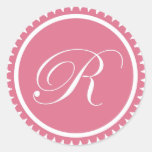 Förseglar den rosa monogramen för den initiala r-p rund klistermärke
