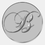 Förseglar formell bröllopMonogram B för silver Rund Klistermärke