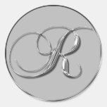 Förseglar formell bröllopMonogram R för silver Rund Klistermärke