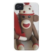 Första födelsedag för sock monkey iPhone 4 Case-Mate cases