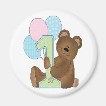 Första födelsedagbjörn & ballonger kylskåpmagneter