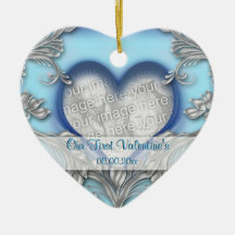 Första FOTO för valentinblåttsilver Julgranskulor
