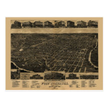 Fort Worth Texas fågelöga beskådar 1886 Vykort