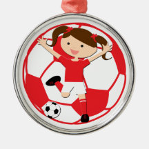 Fotbollflicka 1 och röd boll och vit jul dekorationer