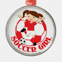 Fotbollflicka 1 och röd boll och vit v2 juldekoration