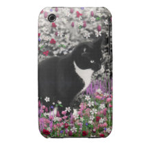 Fräknar i blommor II - svart vitsmokingkatt iPhone 3 Cover