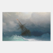 Frakt på stormig storm för havsIvan Aivazovsky sjö Rektangelformade Klistermärken