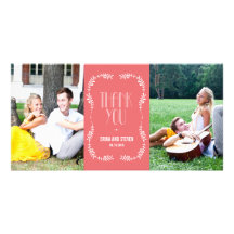 Framing Leaves Wedding Thank You Cards Salmon Customized Photo Card