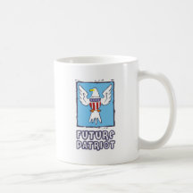 Framtida patriot med amerikanska flaggan och örnen kaffe kopp