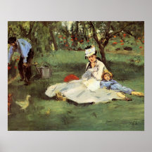 Fransk familj för Manet Impressionist i trädgård Affisch