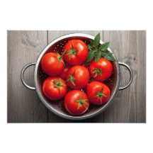 Fresh Tomatoes With Green Leaf And Waterdrops Photo Print
