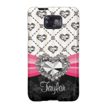 Fuchsia rosa RhinestonehjärtaSamsung galax S Cas Samsung Galaxy S2 Fodral