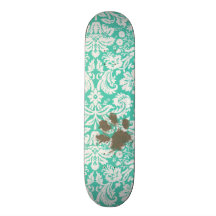 Funny Pet Owner Seafoam Green Damask Skateboards