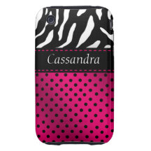 Fuschia för iphone case för sebrapolka dotspersonl iPhone 3 tough covers