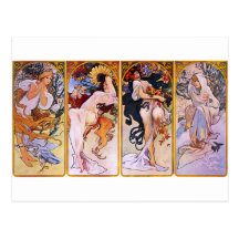 Fyra säsonger av Alphonse Mucha Vykort