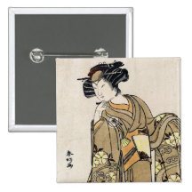 Gammal rulla för kall japansk ukiyo-evintagegeisha knappar med nål