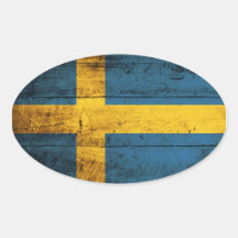 Gammal träsverigeflagga ovala klistermärken