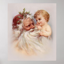 Gammal värld Santa och Cherub Print