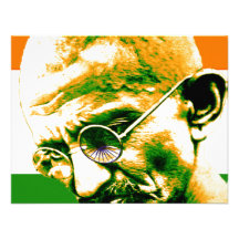 Gandhi i orangegrönt och vit med flagga anpassade inbjudan