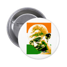 Gandhi i orangegrönt och vit med flagga knappar med nål