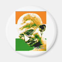 Gandhi i orangegrönt och vit med flagga kylskåpmagneter