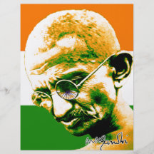 Gandhi i orangegrönt och vit med flagga full färg flygblad