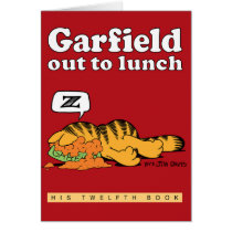 Garfield ut som äter lunch, noterar kortet kort