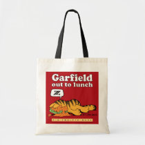 Garfield ut som äter lunch toto, hänger lös tyg kassar