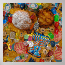Gelt, Dreidels, menora, Sufganiot & Latke Print