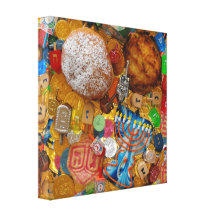 Gelt, Dreidels, menora, Sufganiot & Latke Kanvasdukar Med Gallerikvalitet