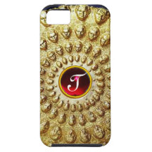 Gem för Ruby för GULD- THRACIAN-DISKETTMONOGRAM rö iPhone 5 Case-Mate Fodral