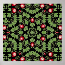 Geometriskt blom- tryck för röd Passiflora Posters