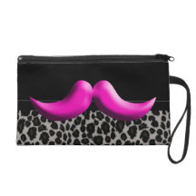 Girly Trendy Animal Print Pink Mustache Wristlet Purses
