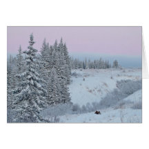 Glad helg card med snö, sprucen och en älg hälsningskort