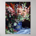 Gladiolas i en vas vid det Renoir trycket Affisch