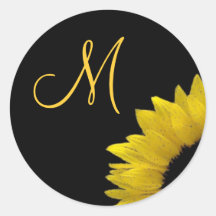 Gladlynt gul solrosbröllopMonogram V01 Klistermärken