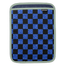 Glitter blue and black checkered pattern sleeves for iPads