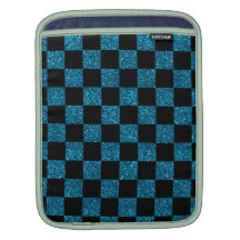 Glitter blue and black checkered pattern sleeve for iPads