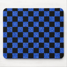 Glitter blue and black checkered pattern mousepad