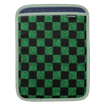 Glitter green and black checkered pattern iPad sleeves